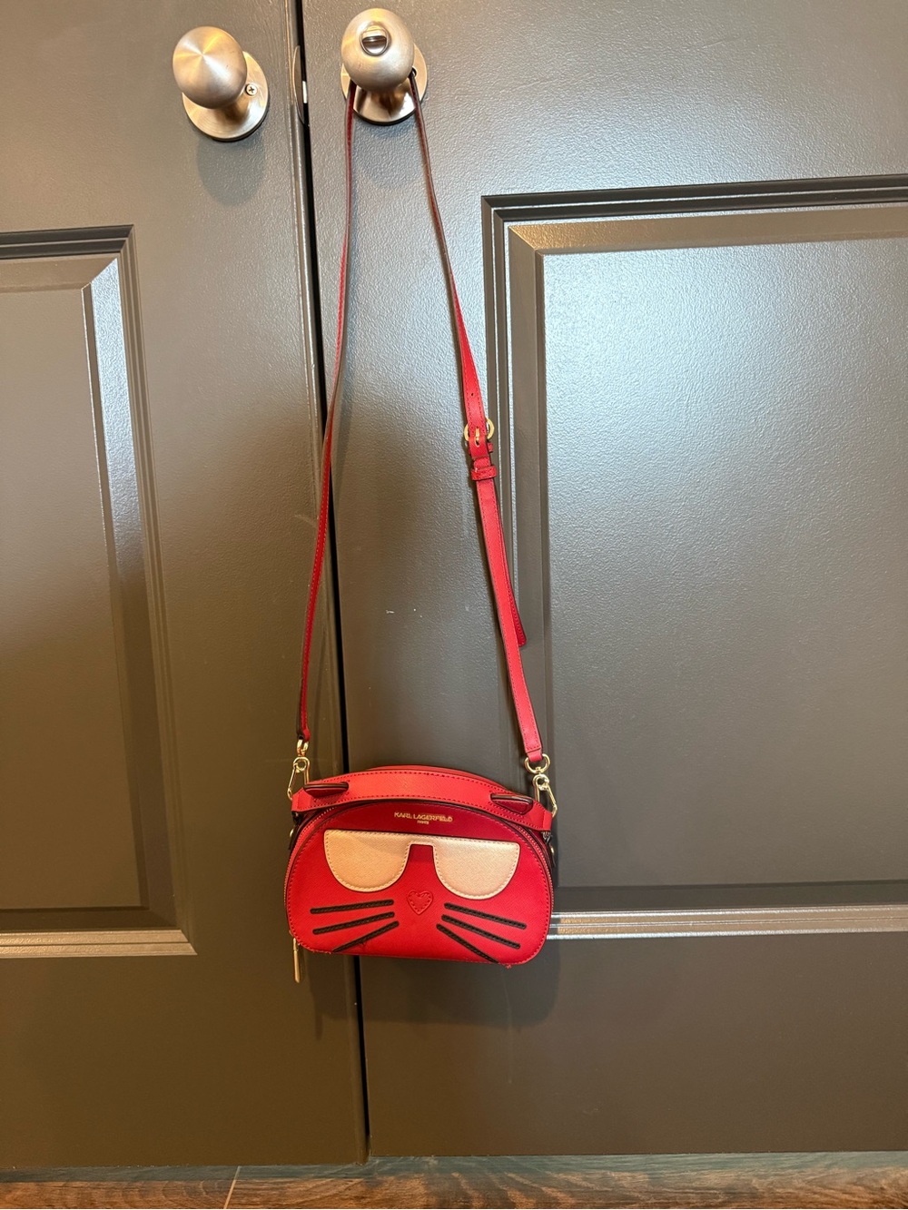 Karl lagerfeld Paris Red Cat Face Crossbody Bag